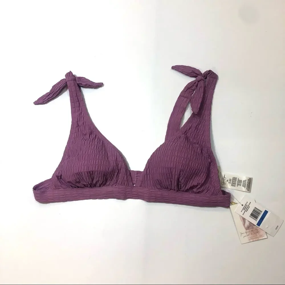 Jessica Simpson Smocked Bow-Tie Bikini Swim Top
